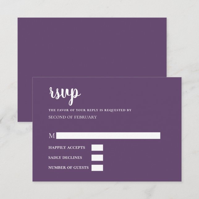 RSVP Moderno de Caligrafia Simples Roxo (Frente/Verso)
