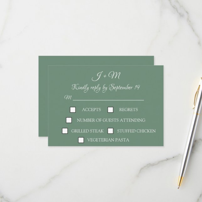 RSVP Moderno Simples de Sage Verde (Frente/Verso In Situ)