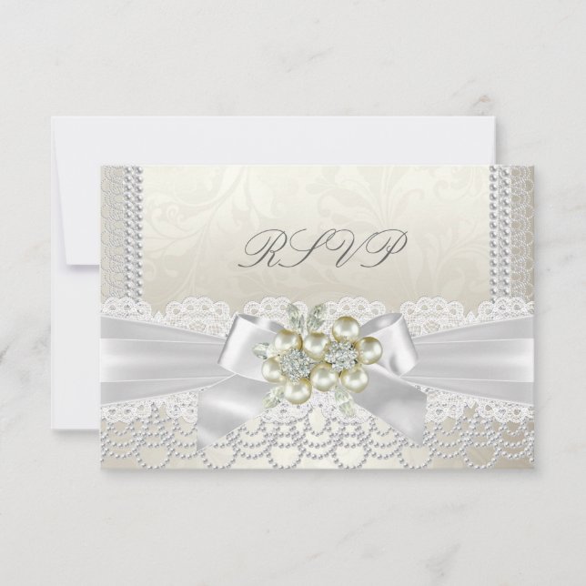RSVP Noivado Creme Pérola Renda Damask Diamante (Frente)