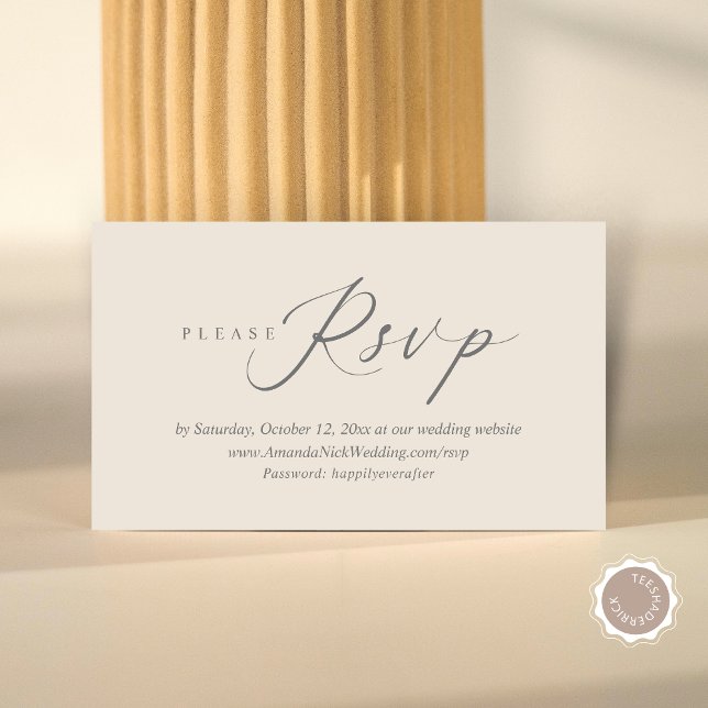 RSVP Online de Convite de Casamento, Cartão de Scr (Wedding Invitation Online RSVP Enclosed Card, Modern Romantic Script, in Dark Grey Cream)