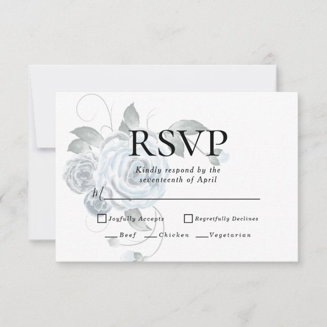 RSVP | Opções de Menu Floral Aquarela Azul Empoeir (Frente)