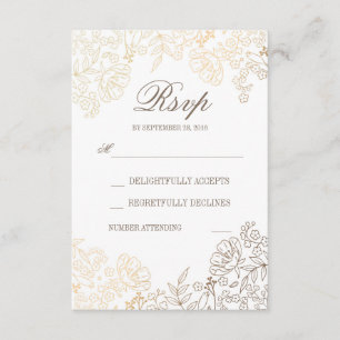 RSVP Ouro e cartão floral branco do casamento vintage