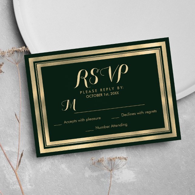 RSVP — Ouro verde florestal geométrico (Geometric modern forest green gold RSVP)