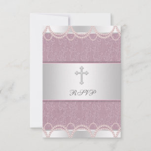 RSVP para Batismo de Bebê Menina Cruz Pérola Rosa