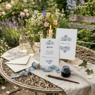 RSVP para Casamento Floral Folclórico em Azul Empo
