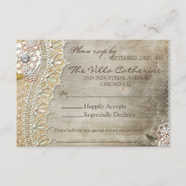 RSVP para Recepção de Casamento com Renda Rústica 
