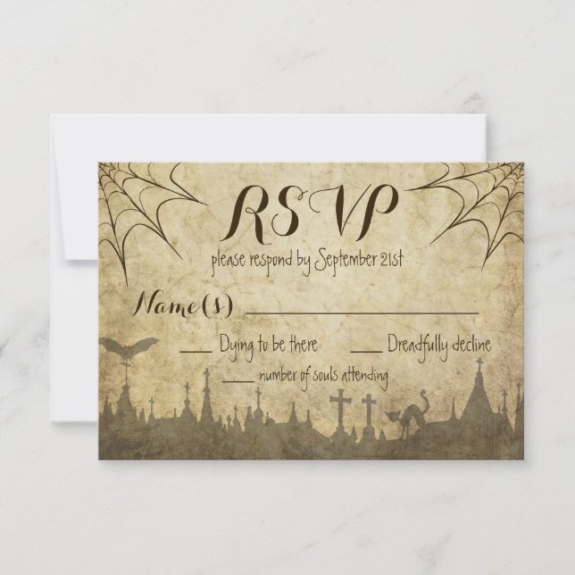 RSVP para um Casamento de Halloween com web e cemi (Frente)