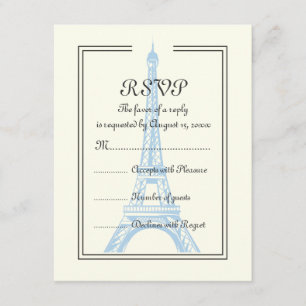 RSVP Paris que wedding a torre Eiffel azul no cartão d