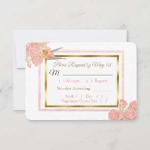 RSVP Pássaro Dourado cor-de-rosa azul & cartão Weddin