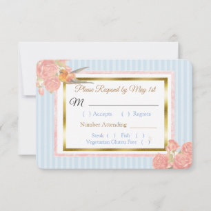 RSVP Pássaro Dourado cor-de-rosa azul & cartão Weddin