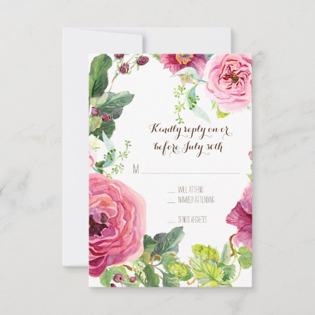 RSVP Peony Rosa Wreath Leaf Raspberr Modern Simple (Frente)