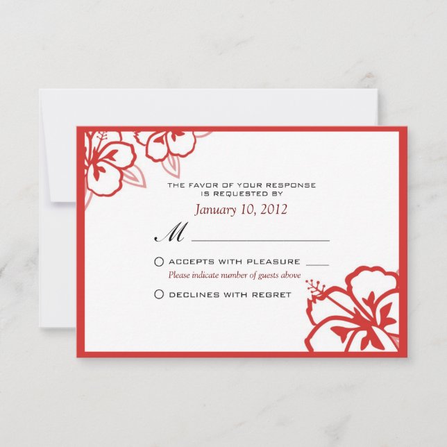 RSVP Personalizado de Flor do Hibiscus Branco e Ve (Frente)