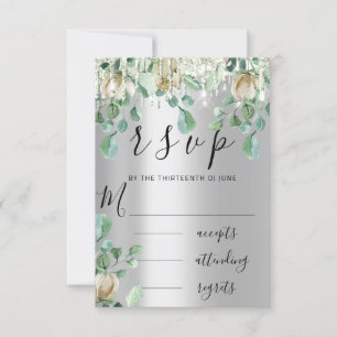 RSVP Pingentes de Prata Casamento Flores Verde Men