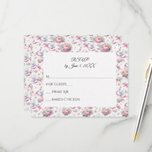 RSVP Pombas Casamento com Peônias Rosa e Fitas