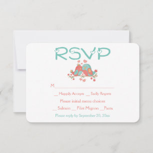 RSVP Pombinhos Rosa Azul Verde Turquesa Casamento