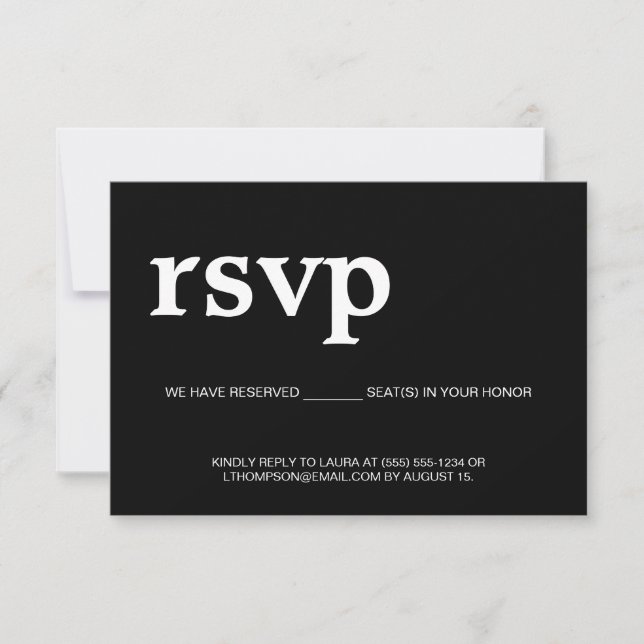 RSVP por e-mail Assento Reservado Branco no preto (Frente)