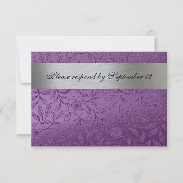 Rsvp prateado e roxo com envelope (Frente)