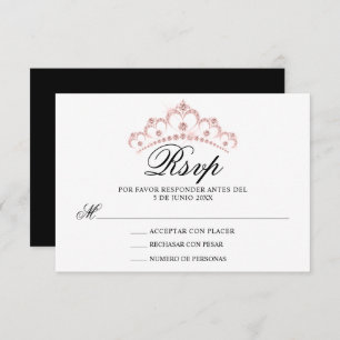 RSVP Preto Branco Rosa Espanhol Quinceañera Quince