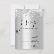 RSVP Preto Cinza Prata Gotejamento Casamento