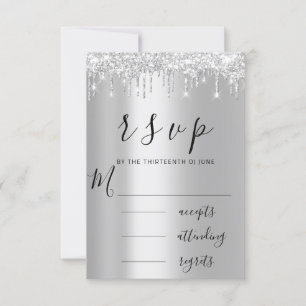 RSVP Preto Cinza Prata Gotejamento Casamento