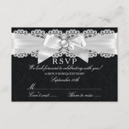 RSVP Preto e Branco com Laço de Pérola e Damasco