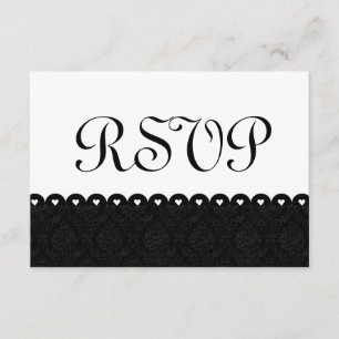 RSVP Preto e Branco Corações Escalonado Lace V005