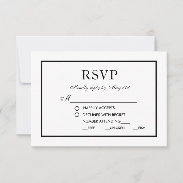 RSVP Preto e Branco do Casamento Moderno Elegante  (Frente)