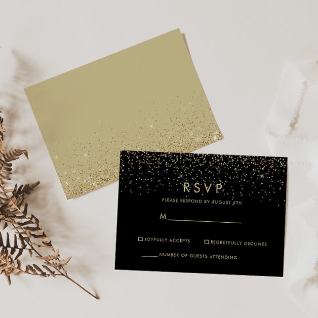 RSVP Preto Elegante Brilho Dourado (Criador carregado)