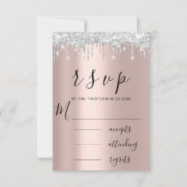 RSVP Preto Rosa Prata Gotas Casamento