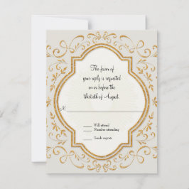 RSVP Quatrefoil Frame Script Glitter Dourado
