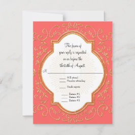 RSVP Quatrefoil Frame Script Glitter Dourado
