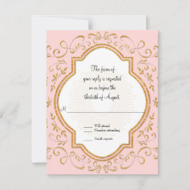 RSVP Quatrefoil Frame Script Glitter Dourado
