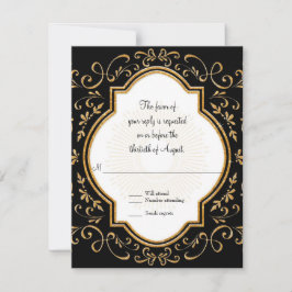 RSVP Quatrefoil Frame Script Glitter Dourado