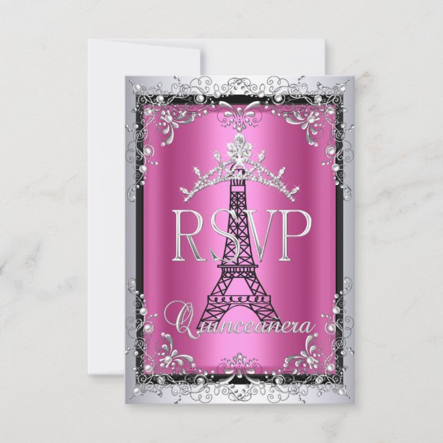 RSVP Quinceanera Pink Silver Tiara Eiffel Torre (Frente)