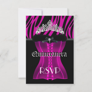 RSVP Quinceanera Rosa Zebra Preto Tiara Espartilho