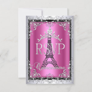 RSVP Quinceanera Tiara Rosa Prata Torre Eiffel