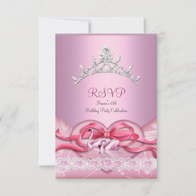 RSVP Quinceanera White Pink Swans Tiara Heart (Frente)