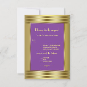RSVP Real de Casamento Roxo e Dourado