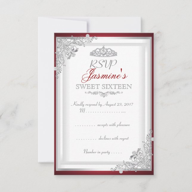 RSVP Red Silver Damask Tiara Doce 16 (Frente)
