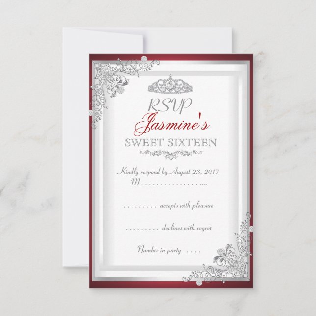 RSVP Red Silver Damask Tiara Sweet 16 (Frente)