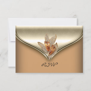 RSVP Reply Elegante Caramel Beige Dourado Aniversá