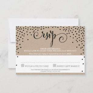RSVP REPLY na moda rustic black confetti kraft