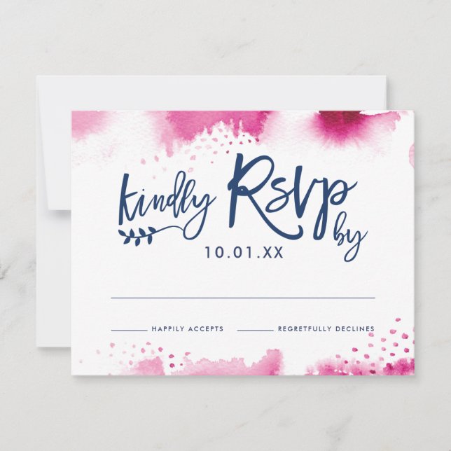 RSVP RESPONSE CARD stylish dark pink watercolor (Frente)