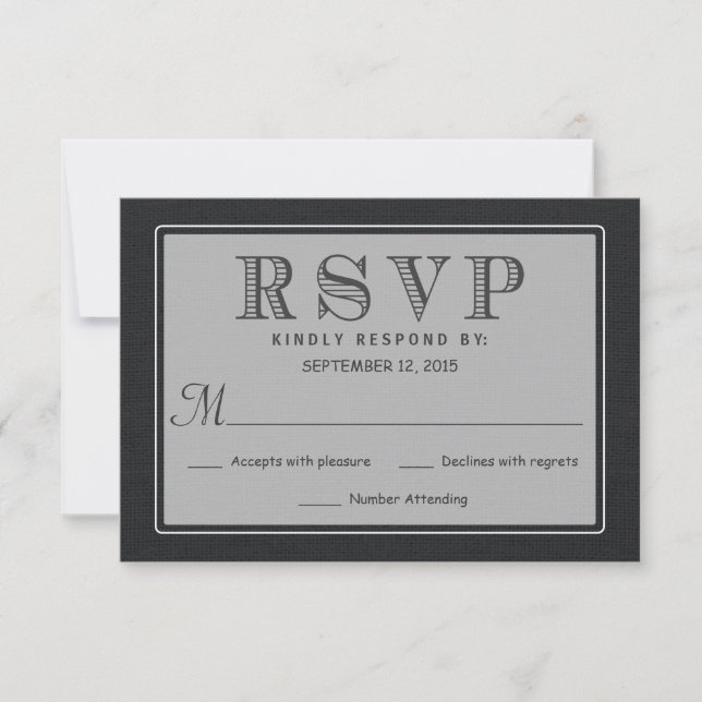 RSVP Resposta de Casamento Rústico de Burlap Negro (Frente)