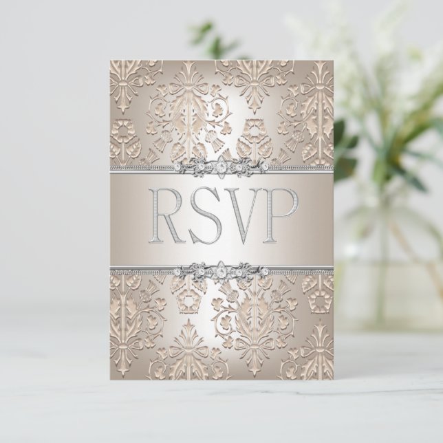 RSVP Resposta de Resposta Elegante do Damask Cream (Em pé/Frente)