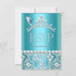 RSVP Resposta Quinceanera 15 Azul Damasco Borbolet