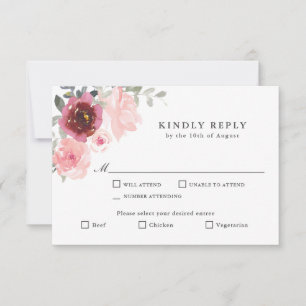 RSVP Romântico rosa e borgonha com árvores