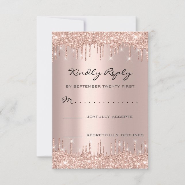RSVP Rosa Borra de Brilho Casamento Aniversário (Frente)