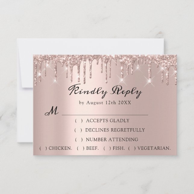 RSVP Rosa Casamento Brilho Chuva de Brilho (Frente)