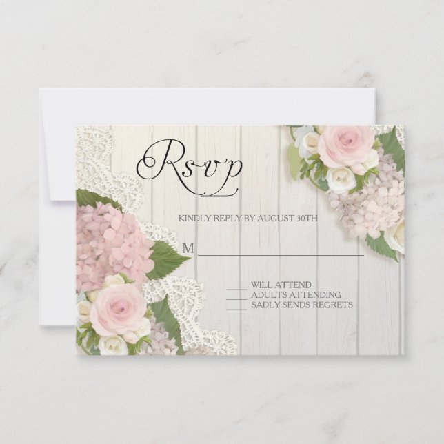 RSVP Rosas Rosa Hydrangea Lace Wooden Floral (Frente)